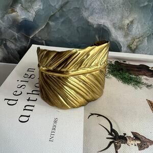 Women's Brass Leaf Cuff Bracelet Adjustable Signed by Joan